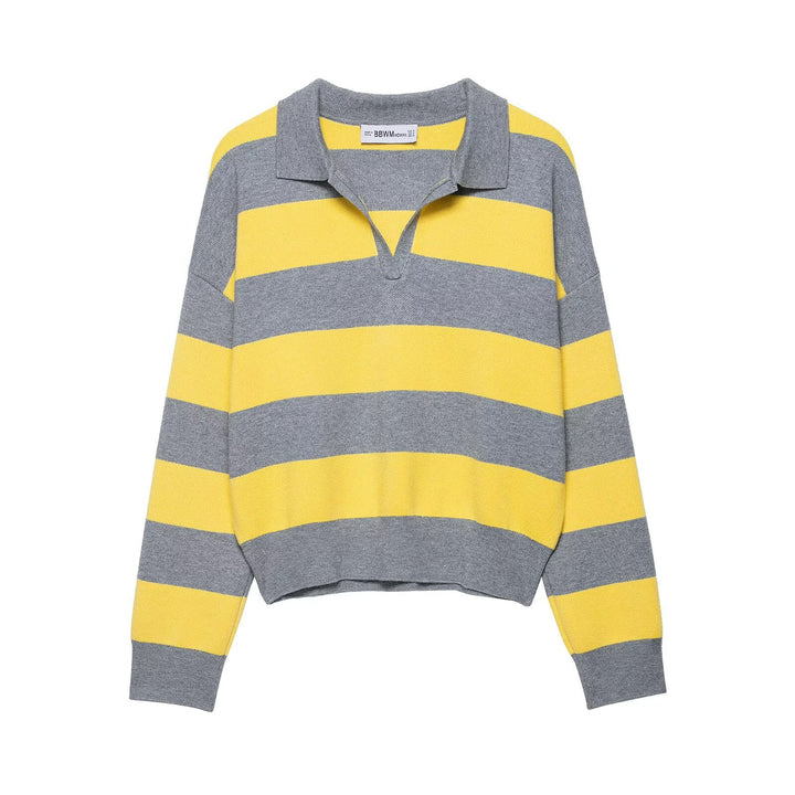 Casual sweater for women with a modern collar and striking stripes Lune London