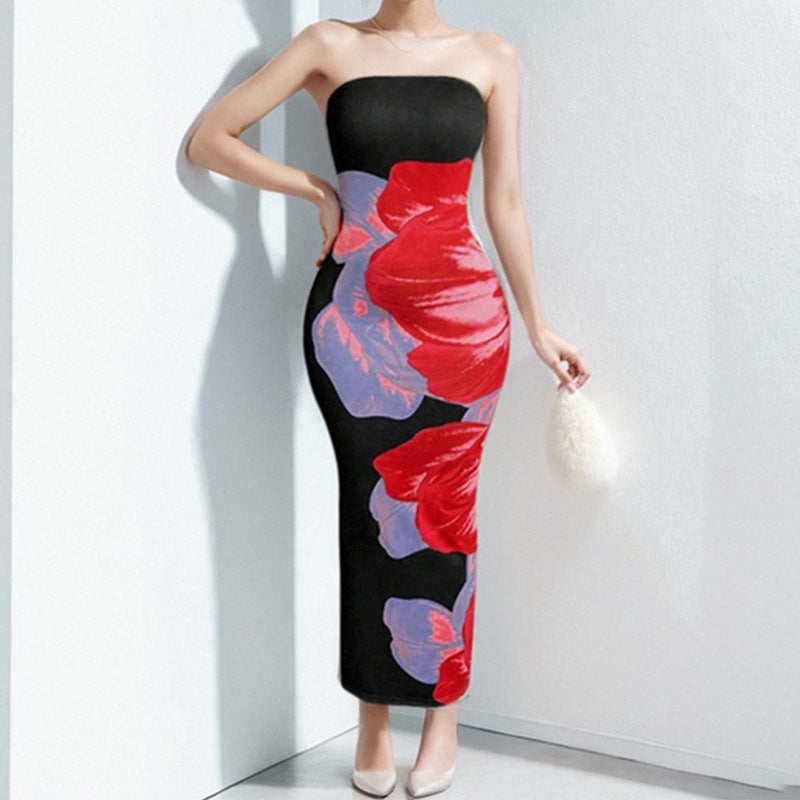 Robe longue ajustée pour femmes avec motif floral Chic & Stil