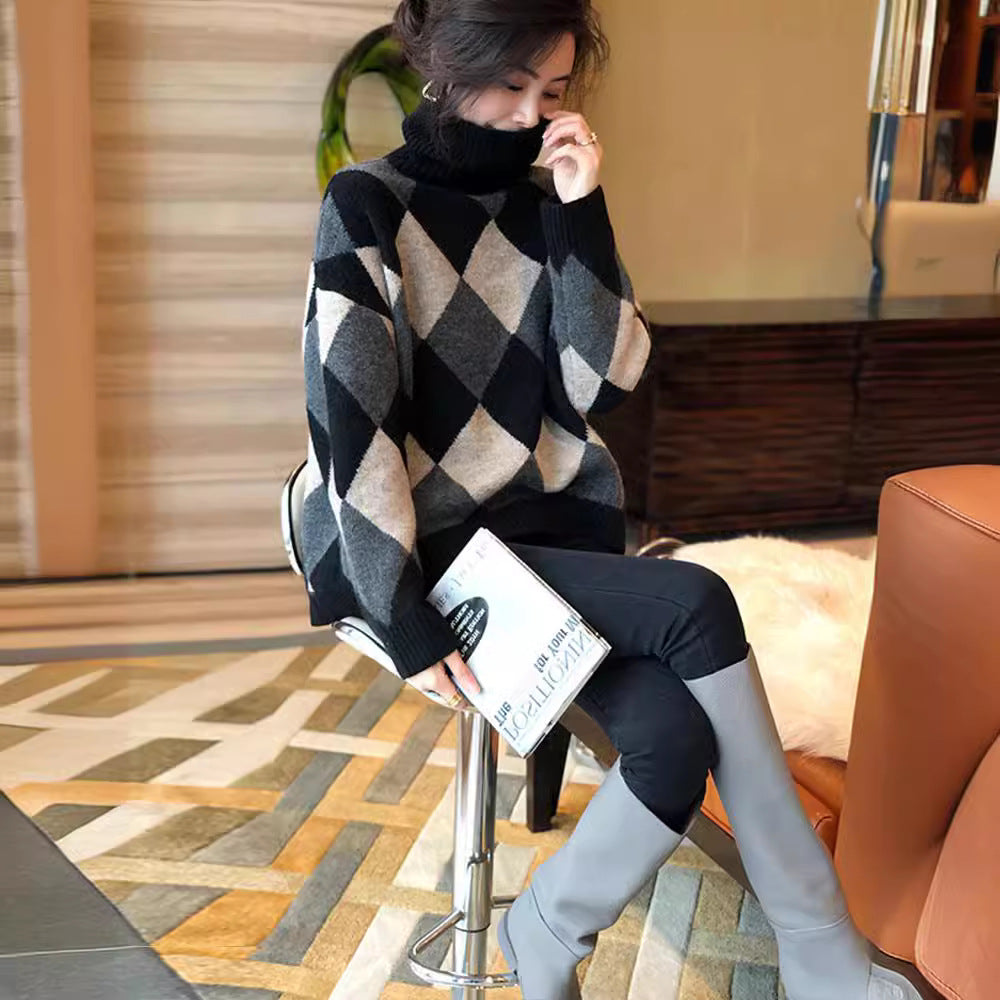 Pull femme à motifs avec col montant Chic & Stil