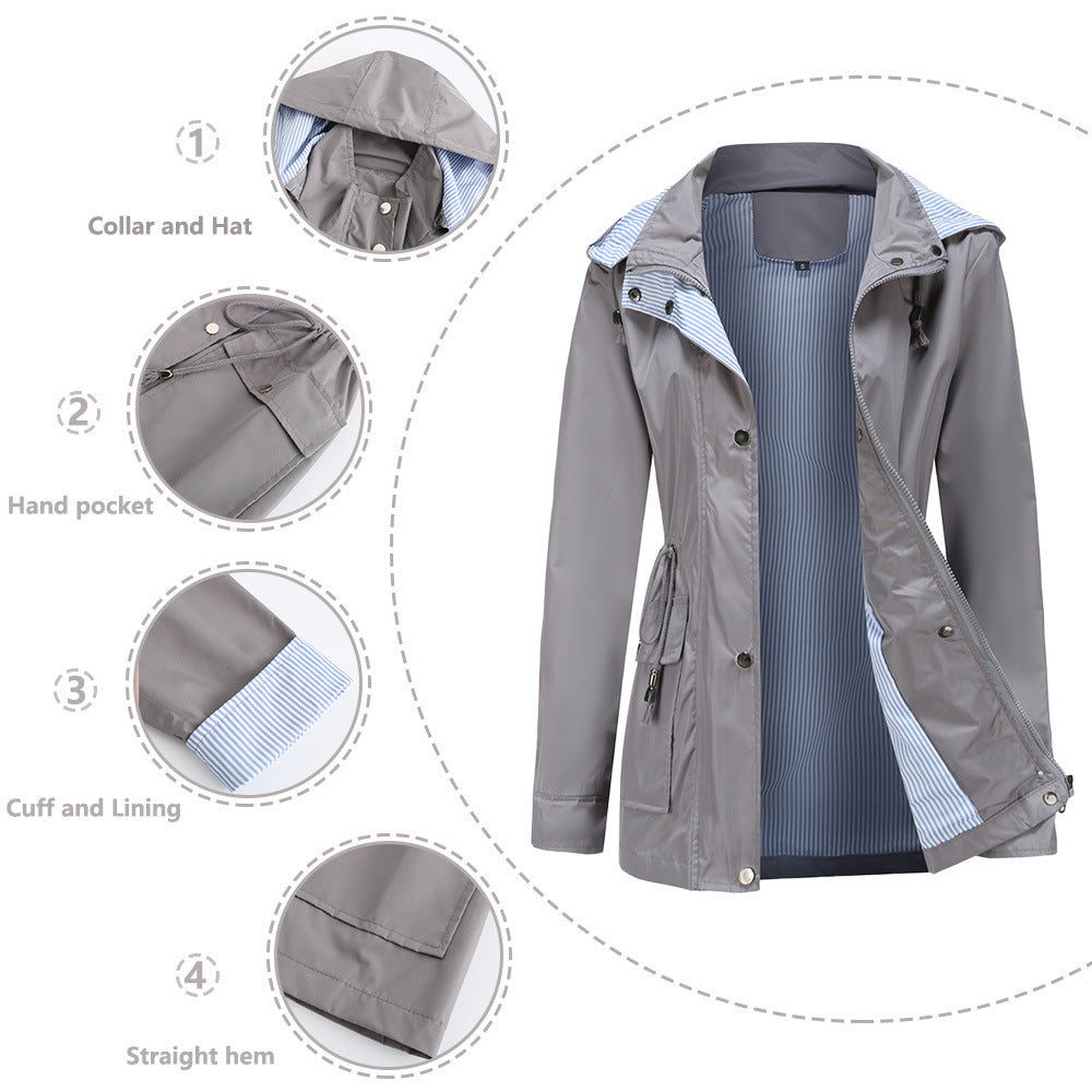 Veste de pluie imperméable pour femmes avec capuche ajustable et cordon de taille Lune London