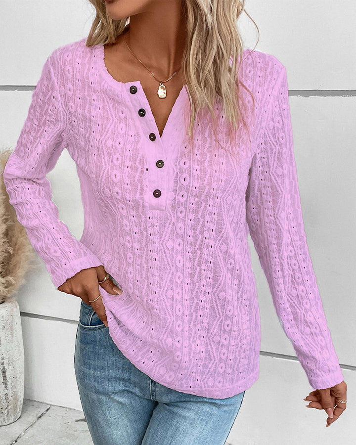 Chemise à manches longues pour femmes avec détail de bouton nostalgique Chic & Stil