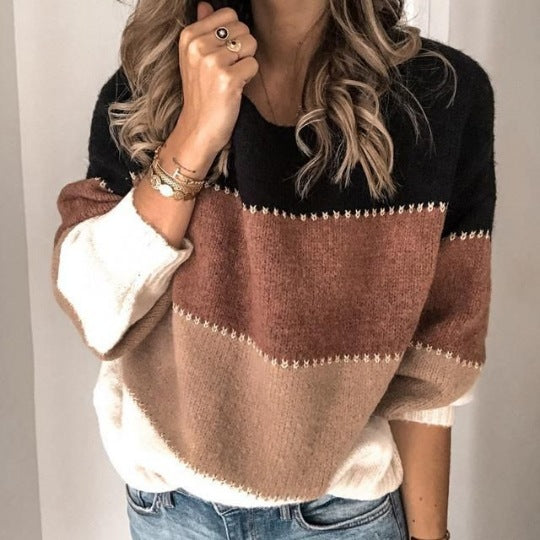 Casual knitted sweater for women with colorful striped pattern Lune London