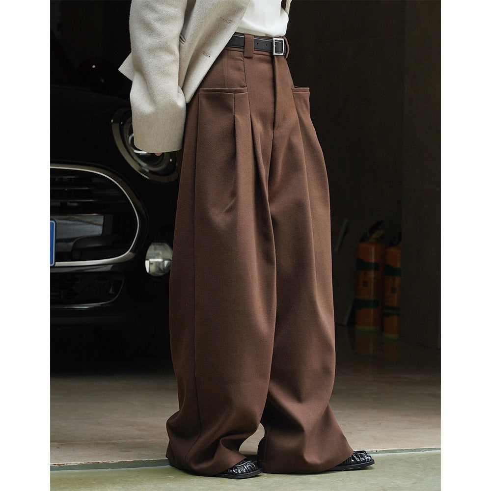 Women High-waisted Pleated Trousers with Voluminous Balloon Silhouette and Side Pockets Amarae