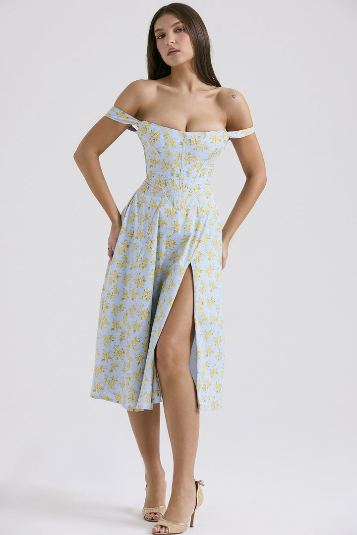 Women's maxi dress with off-shoulder design and floral pattern Lune London