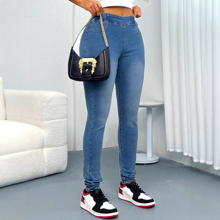 Ladies High-Waisted Sculpting Jeggings in Denim Look with Comfort Waistband Amarae