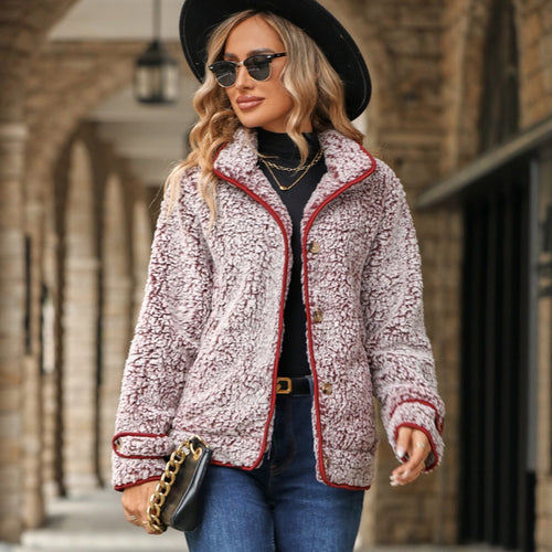 Fleece jacket for women with high collar and fluffy texture Amarae