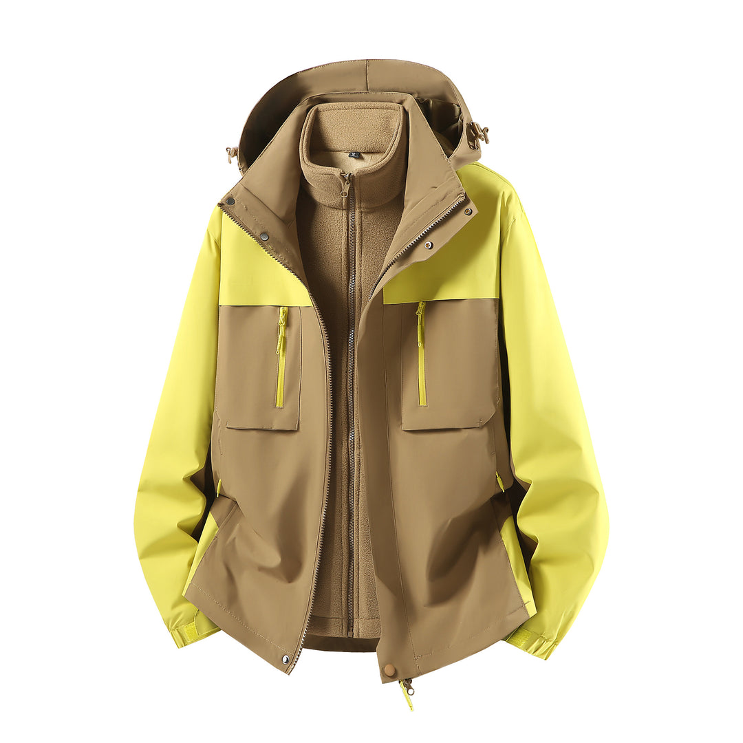 Men's Two-Piece Softshell Parka with Removable Fleece Inner Jacket and Hood Amarae