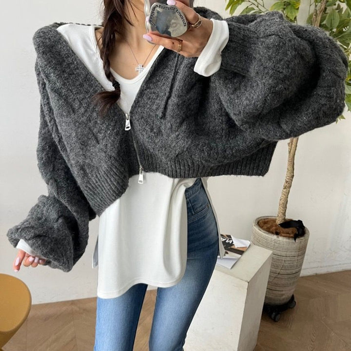 Lune London women's cable knit cropped hoodie