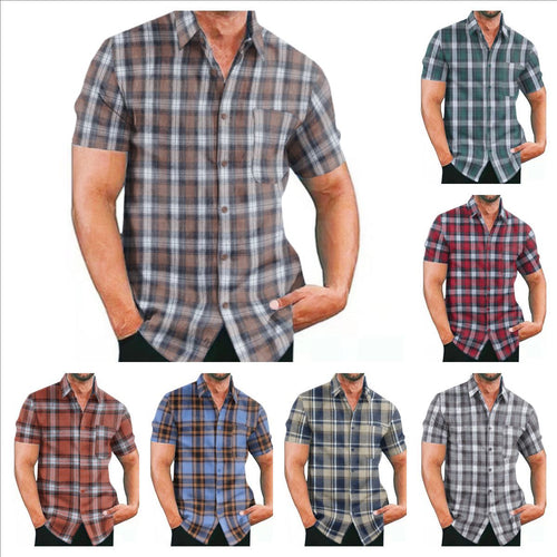 Short-sleeve check shirt for men with pockets and trendy cut Amarae
