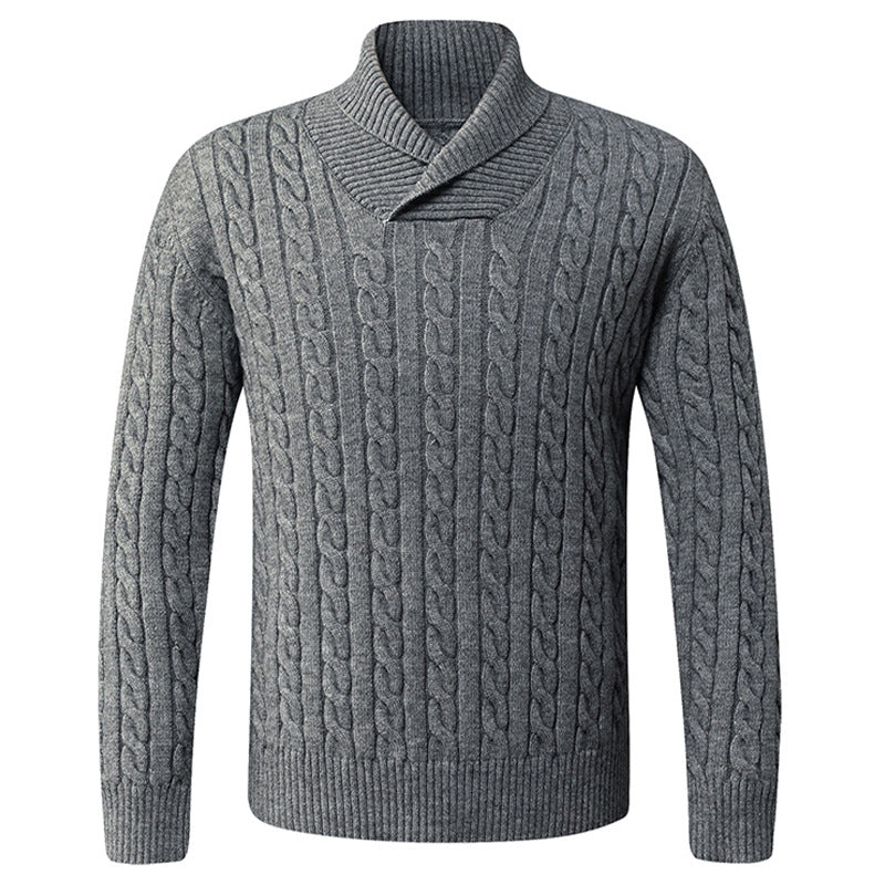 Chunky knit sweater for men with a modern shawl collar and a twisted pattern Lune London