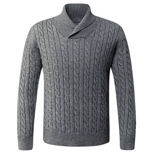 Chunky knit sweater for men with a modern shawl collar and a twisted pattern Amarae