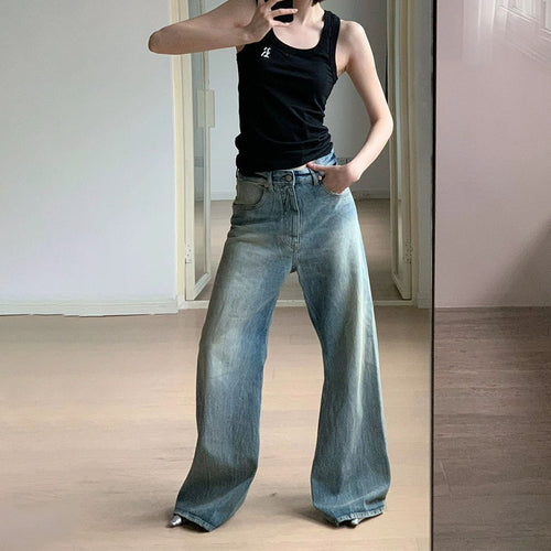 Jeans en denim féminin à coupe large avec taille haute Chic & Stil