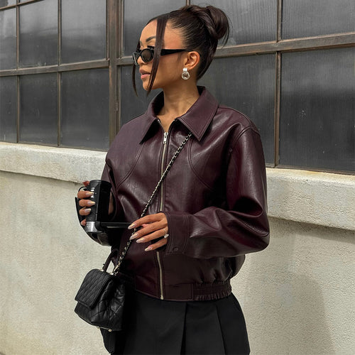 Faux leather jacket for women with a relaxed fit and zipper Amarae