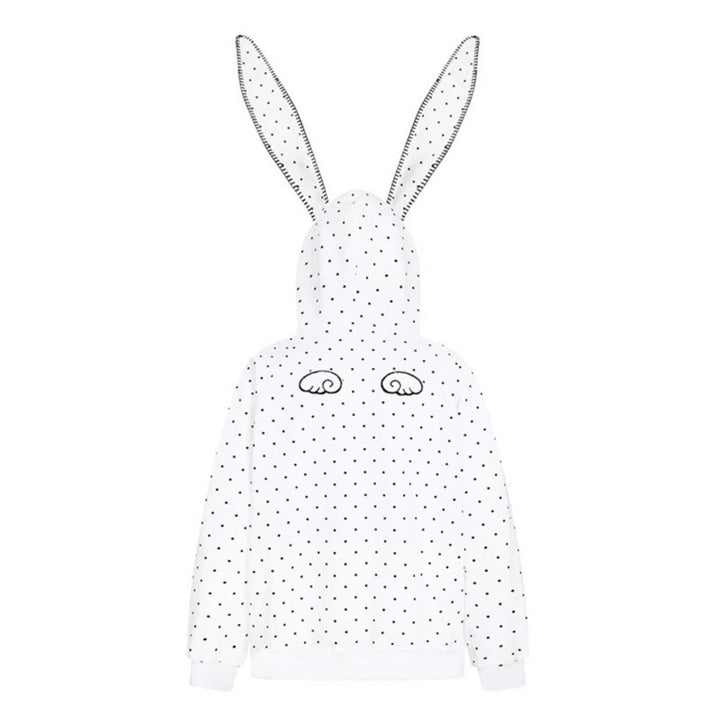 Women's Oversized Hoodie with Bunny Ears, Polka Dot Allover and Kangaroo Pocket