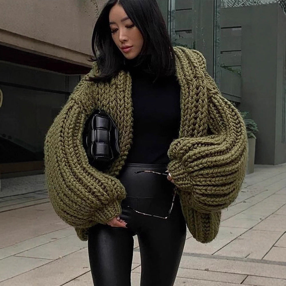 Women Oversize Chunky Knit Cardigan with Large Hood & Voluminous Sleeves Amarae