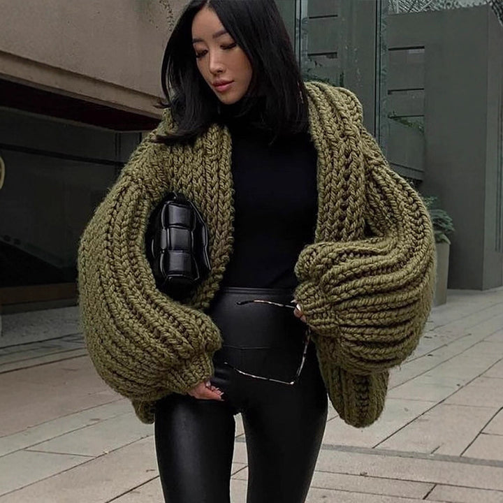 Women Oversize Chunky Knit Cardigan with Large Hood & Voluminous Sleeves Amarae