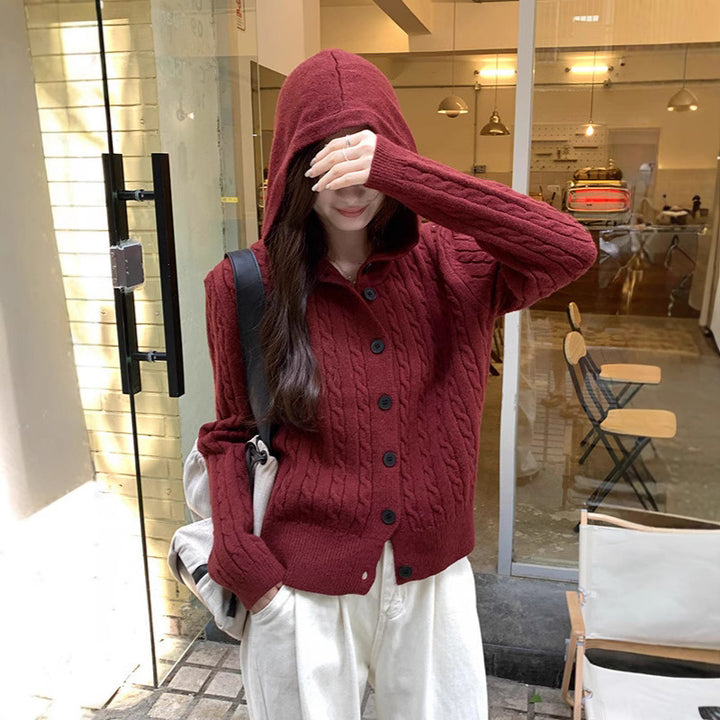 Cardigan en tricot pour femmes avec capuche et design en cable Chic & Stil