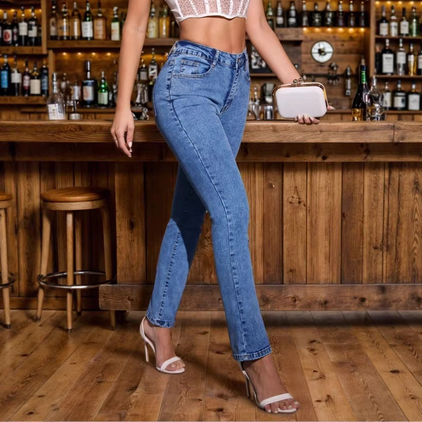 Women high-waisted slim-fit jeans in straight cut with sculpting comfort waistband Amarae
