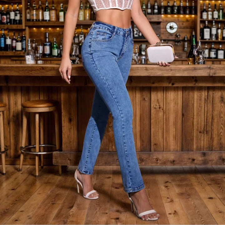 Women high-waisted slim-fit jeans in straight cut with sculpting comfort waistband Amarae