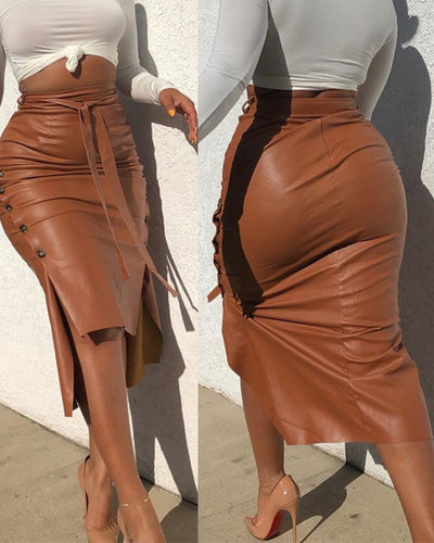 High-waisted midi skirt for women with button details Amarae