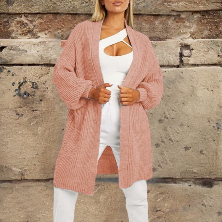 Women's knit cardigan with deep V-neck and generous pockets Lune London