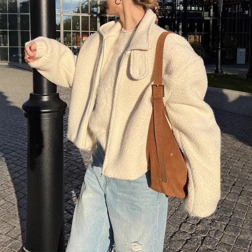Fluffy women's transitional jacket with relaxed fit and applied collar Amarae