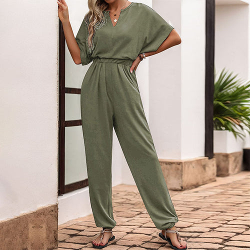 Ladies Elegant V Neck Jumpsuit with Elastic Waist and Wide Legs Amarae