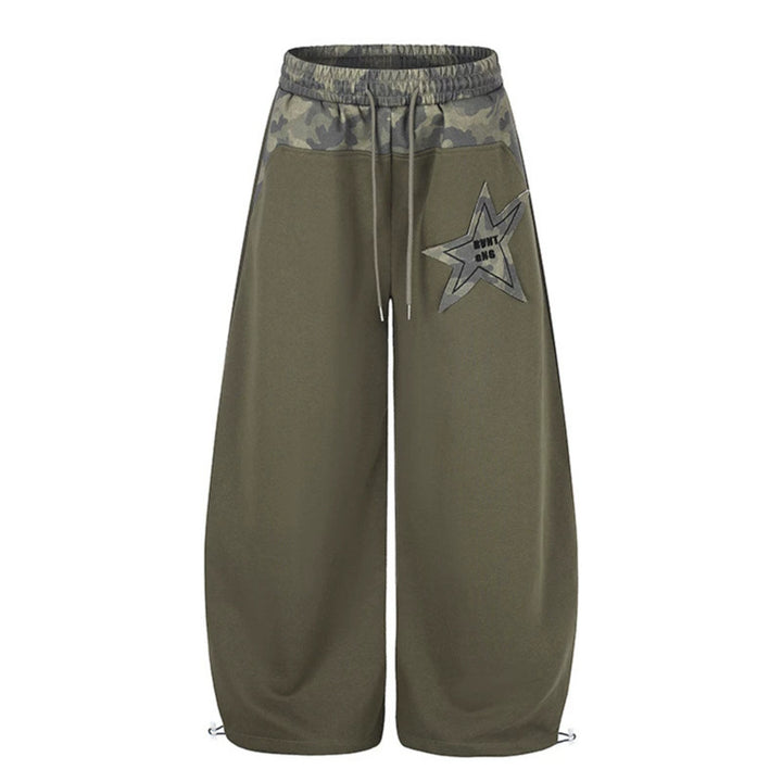 Women's Extra Wide Culotte Sweatpants with Camouflage Waistband and Star Patch Amarae