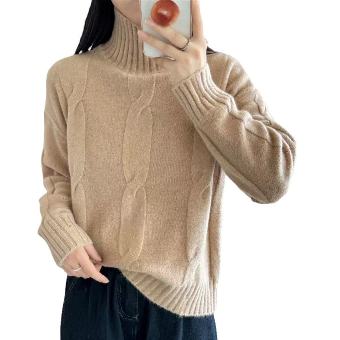 Pull en laine pour femmes avec col haut et motif en cable Chic & Stil