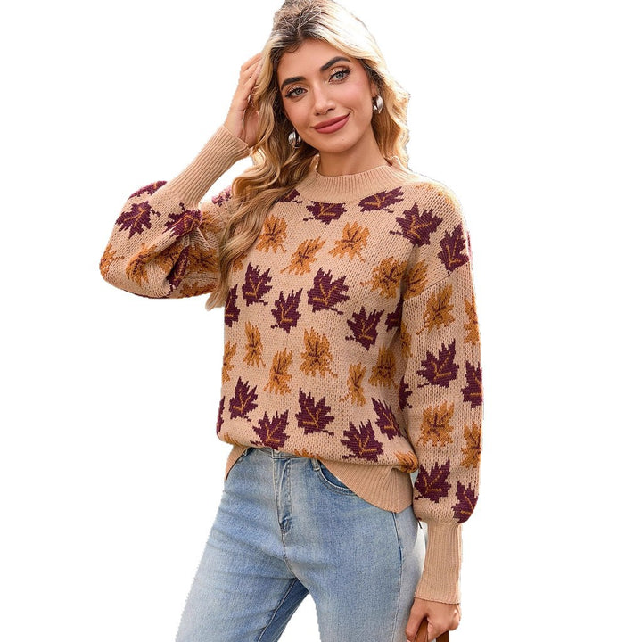 Pull en maille pour femmes avec motif de feuille d'automne Chic & Stil