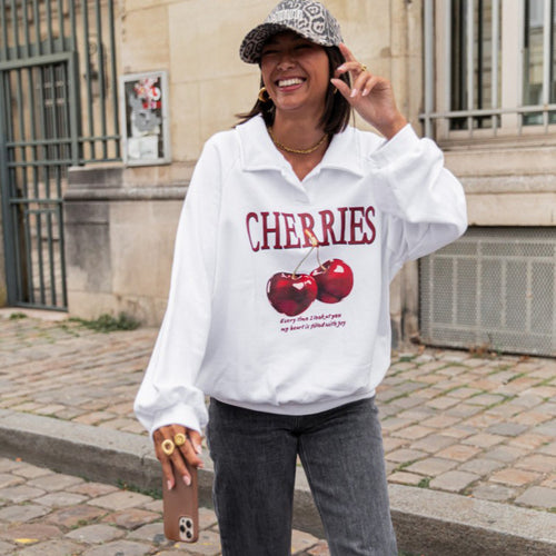 Women’s sweatshirt with creative cherry pattern and modern cut Amarae