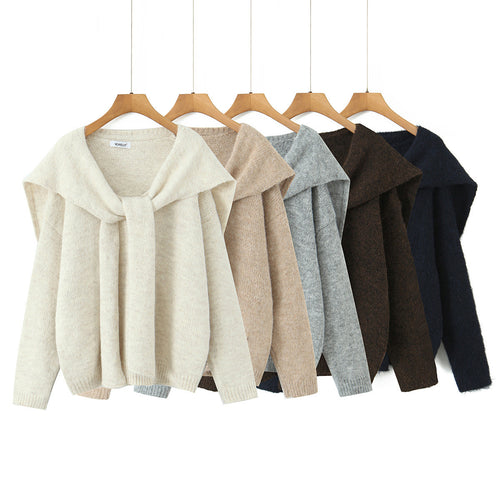 Trendy knit sweater for women with wide collar and relaxed fit Amarae