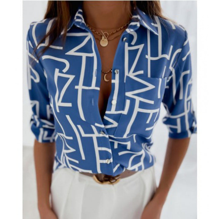 Women's satin blouse with graphic all-over print and tailored fit Amarae