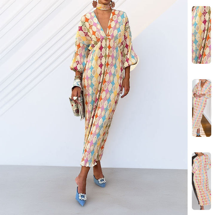 Robe maxi pour femmes avec des motifs géométriques modernes et des manches volumineuses Chic & Stil
