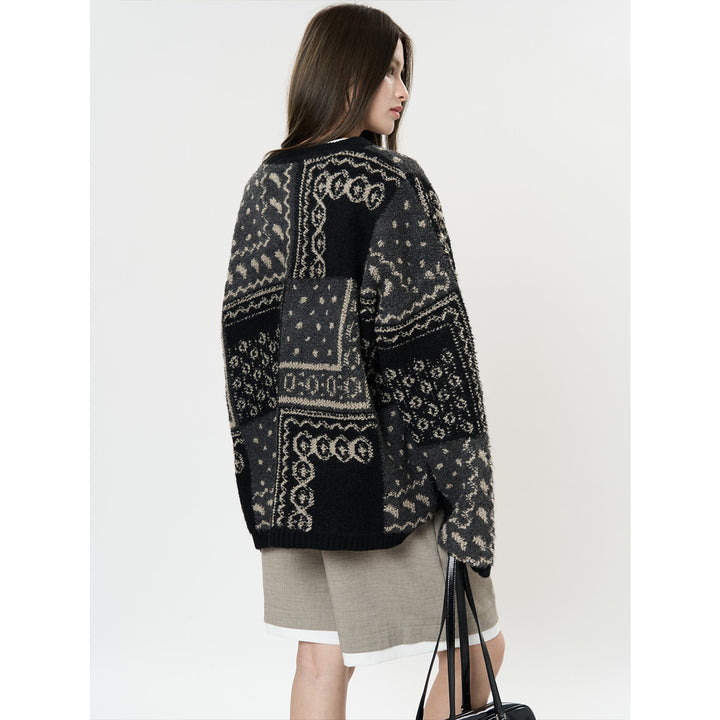 Women's jacquard cardigan in boxy cut with button placket Amarae