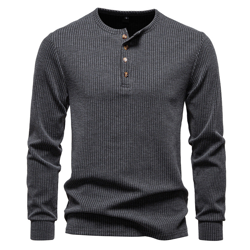 Long sleeve shirt for men with textured ribbed pattern and trendy button placket Lune London