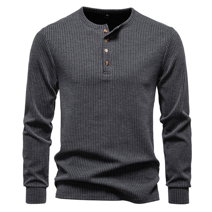 Long sleeve shirt for men with textured ribbed pattern and trendy button placket Lune London