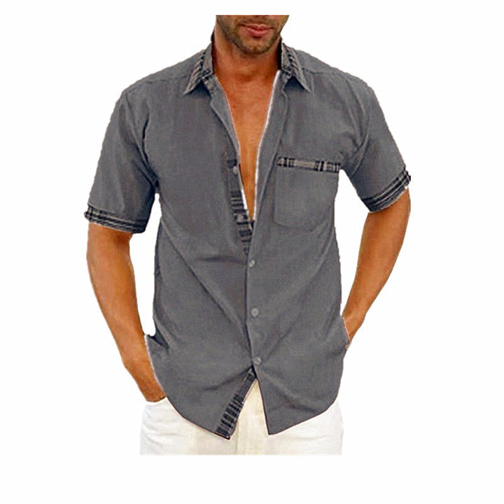 Men's Casual Short Sleeve Button-Up Shirt with Checked Accent Lune London