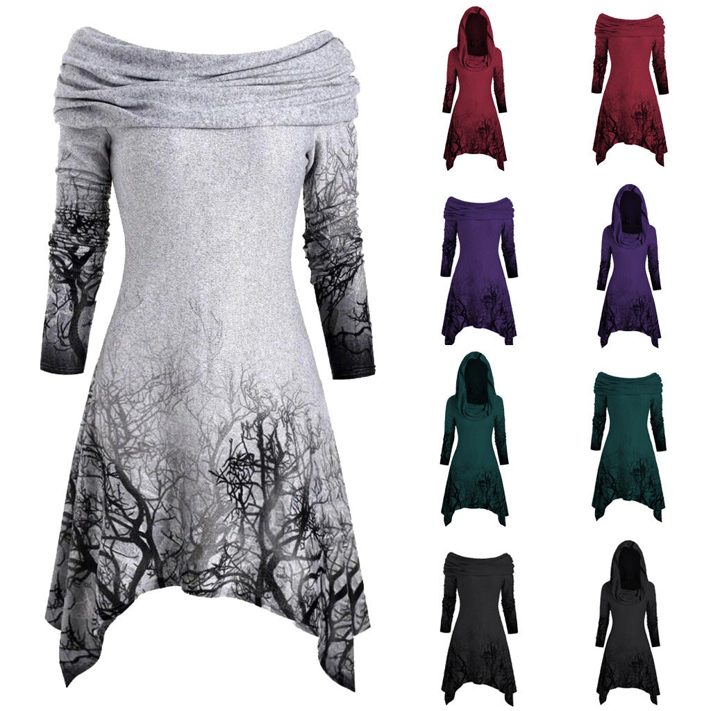 Hooded dress for women with graphic tree design Lune London
