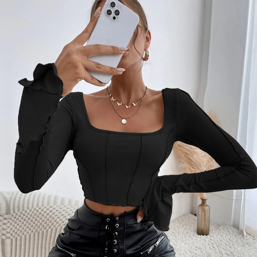 Top court de couture pour femmes avec encolure carrée et manches longues Chic & Stil