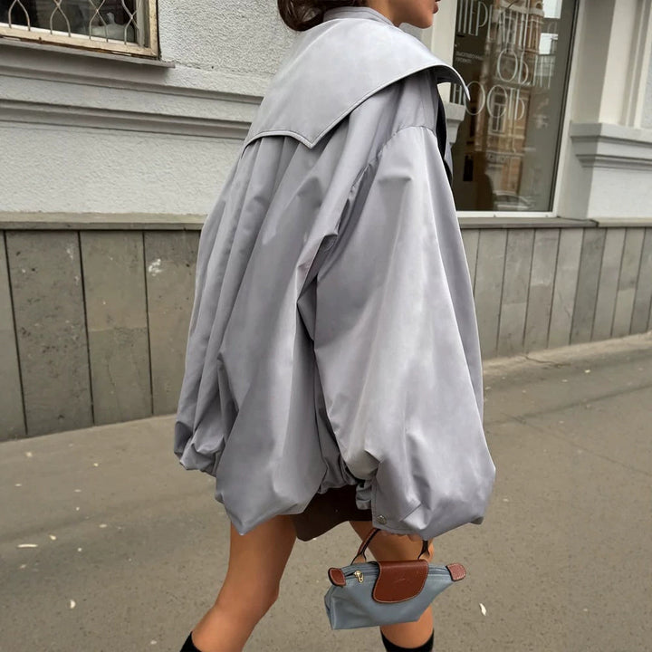 Women's Oversized Short Jacket with Wide Volume Sleeves and Drawcord Hem Amarae