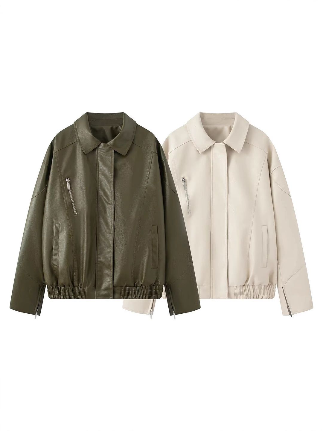 Faux leather jacket for women, with a modern high collar and elastic hem Lune London