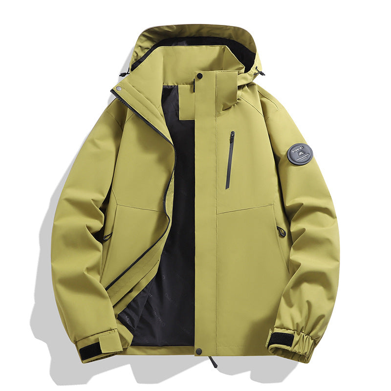 Men's softshell performance jacket with removable hood, concealed full-length zipper, and ergonomic cut Amarae