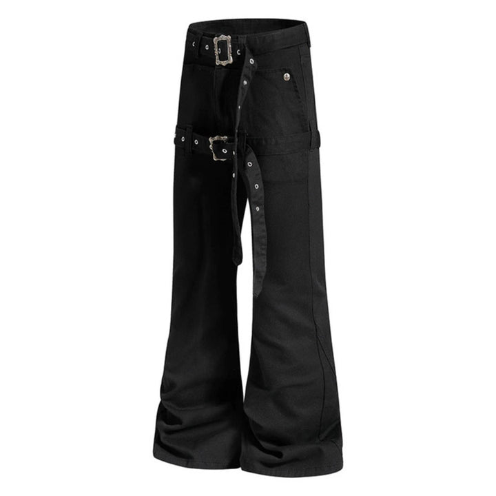 Women's High-Waist Flared Cargo Pants with Wide Leg, Double Belt and Metal Eyelets Amarae