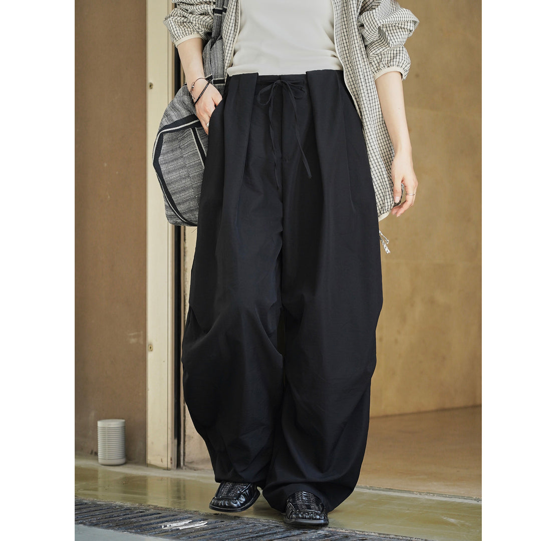 Women's Voluminous Palazzo Baggy Pants with Drawstring Waist and Draped Pleats Amarae
