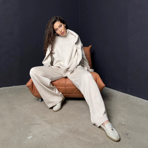 Amarae women's knit loungewear set with high neck and loose fit