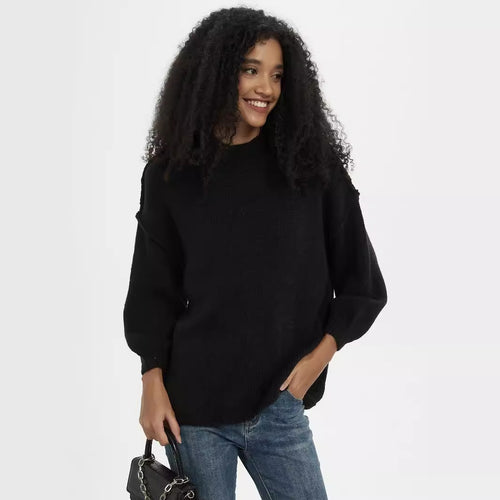 Elegant knitted sweater for women with high collar and relaxed fit Amarae