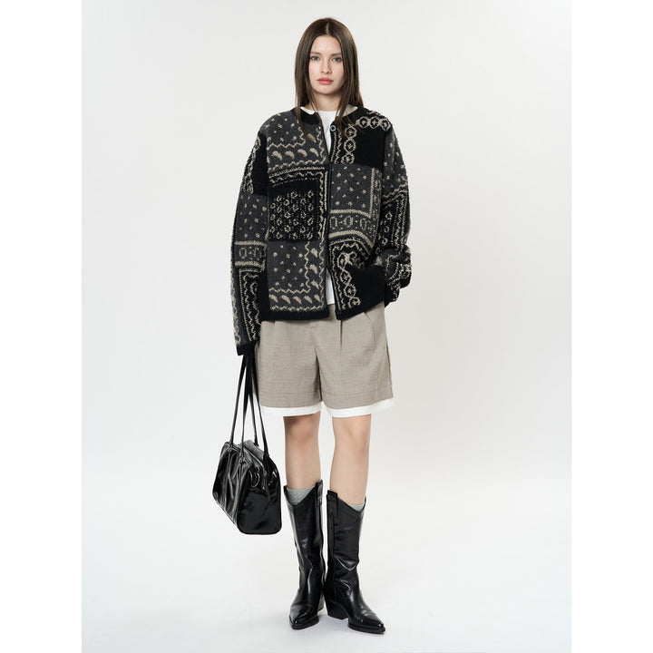 Women's jacquard cardigan in boxy cut with button placket Amarae