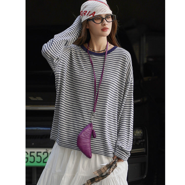 Women's Maritime Lightweight Knit Long Sleeve in Oversized Cut with Fine Striped Structure