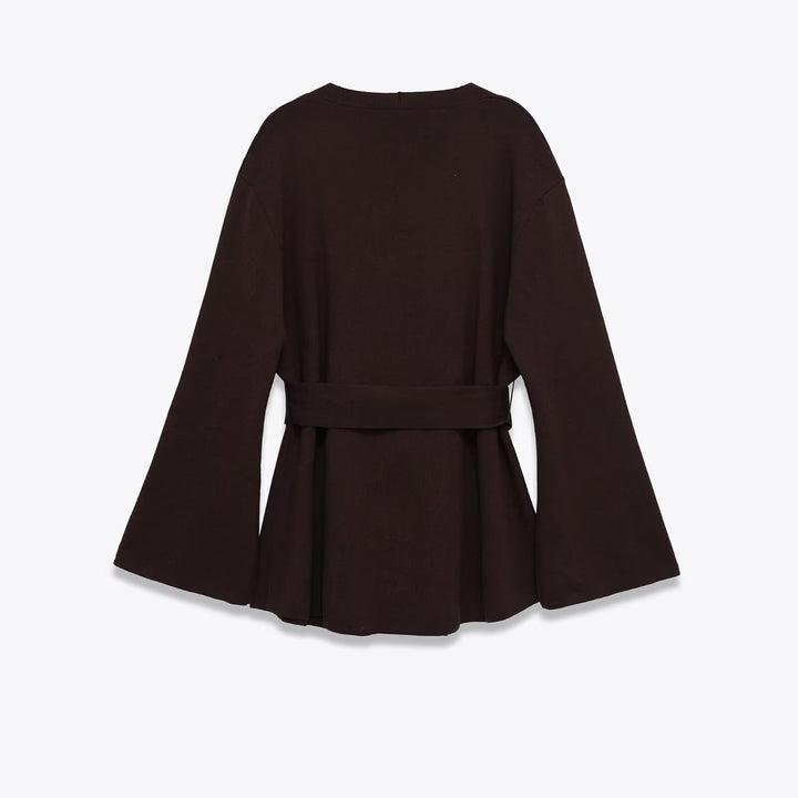 Fashionable wrap jacket for women with wide sleeves and a tie belt Lune London